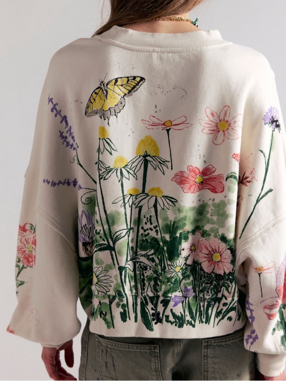 FREE PEOPLE GALA SWEATSHIRT in Floral Combo NWT Size L - Picture 3 of 7